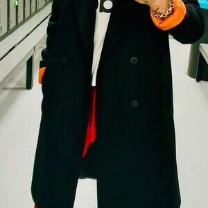 Maison Lener black coat with red hood size 38